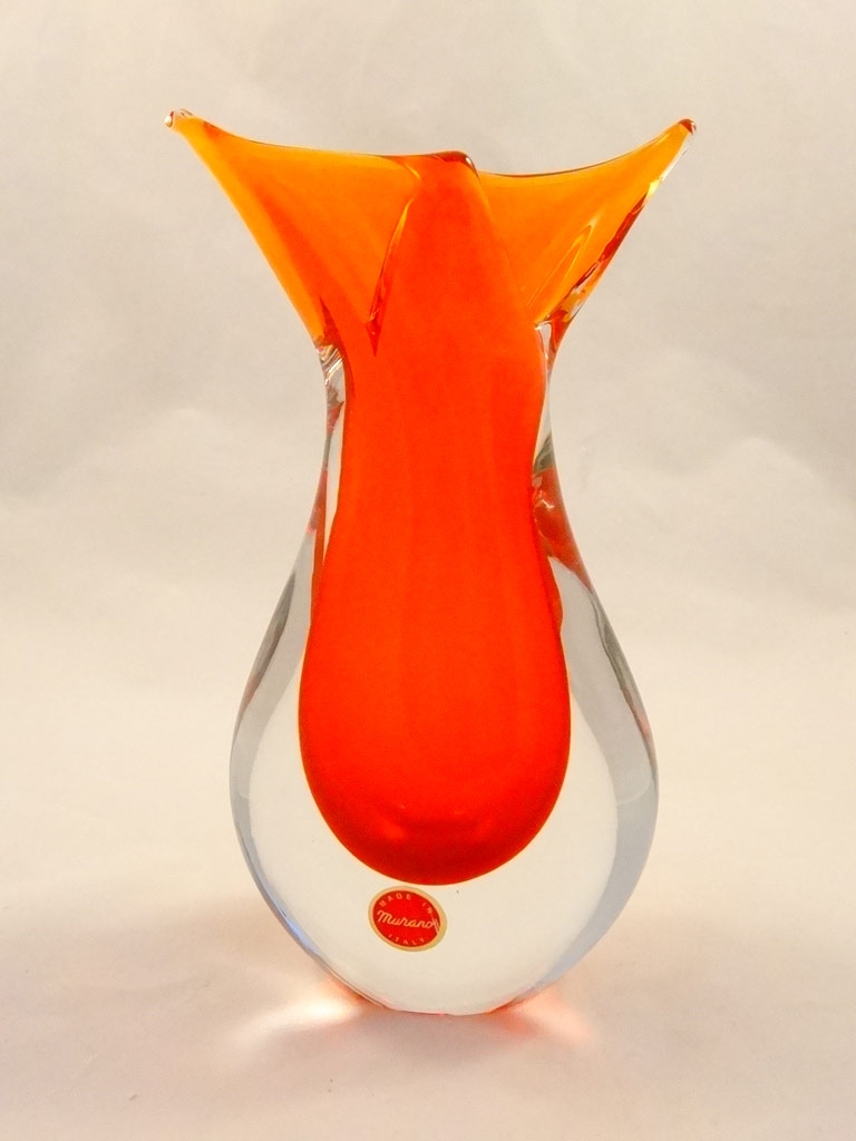 Murano Glass Coral and Crystal Gift Vase