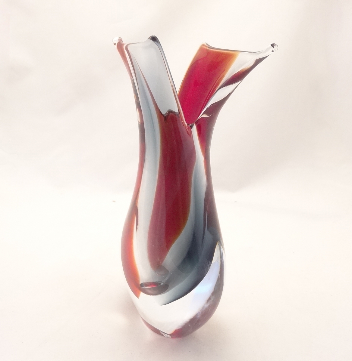 Murano Glass  Ruby Red Smoky Crystal clear Vase