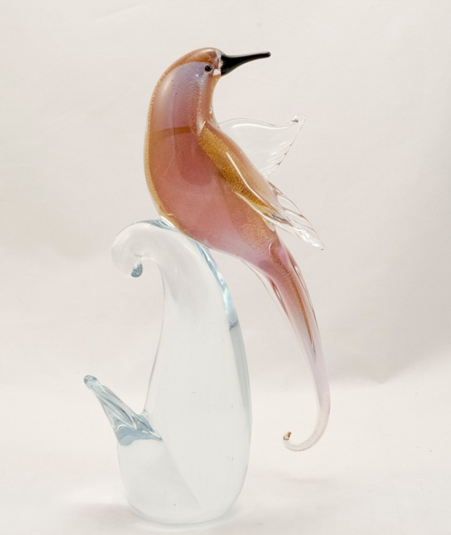 Bird Ruby/Gold Head Backward Murano Glass
