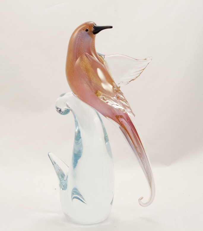 Bird Ruby/Gold Head Backward Murano Glass