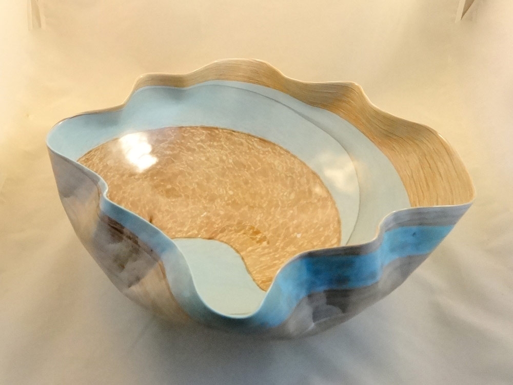 Large Royal Aqua and Ivory  Murano Glass Centerpiece Bowl