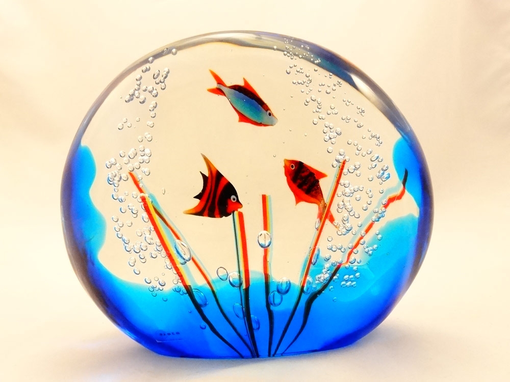 Murano Glass Medium Large acquarium with three fishes