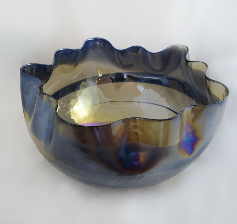 Large Royal Smoky Crystal Murano Glass Centerpiece Vase