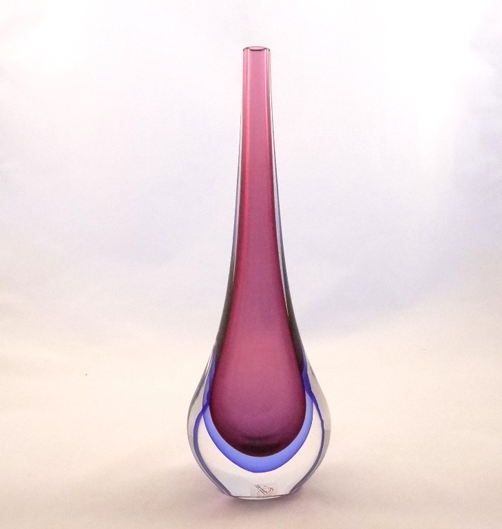 Murano Glass Ruby and Blue Gocce Vase