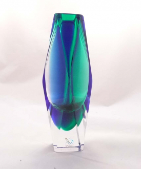 Blue and green edged vase Murano Glass vase small