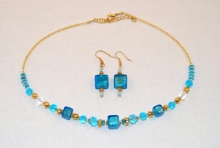 Aqua murano glass cubes and globes necklace and earrings