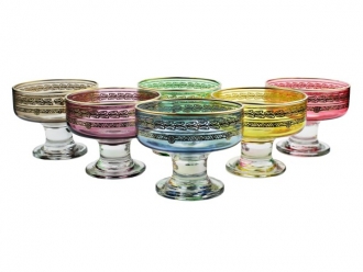 Set of 6 Colored Dessert Bowls With Rich Gold Design- Dishwashing Safe