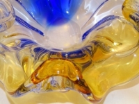 Large Amber/Blue Murano Glass Bowl