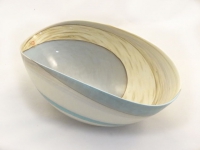 Large Nika Murano glass Ivory and Turquoise Folded bowl