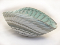 Large Shell Murano glass Ivory and Turquoise Folded Bowl