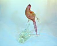 Parrot on a branch ruby and gold murano glass
