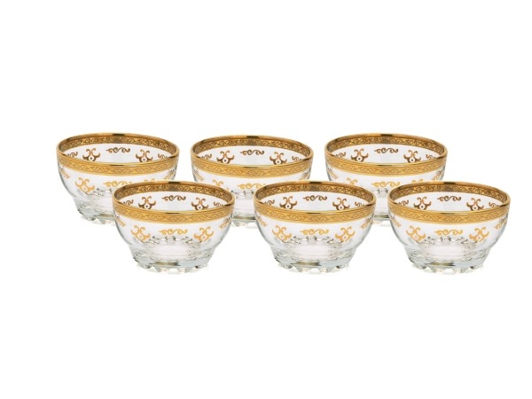 Set of 6 Dessert Bowls with Rich Gold Artwork