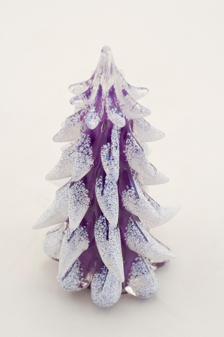 Purple Glass Snow Covered Christmas Tree