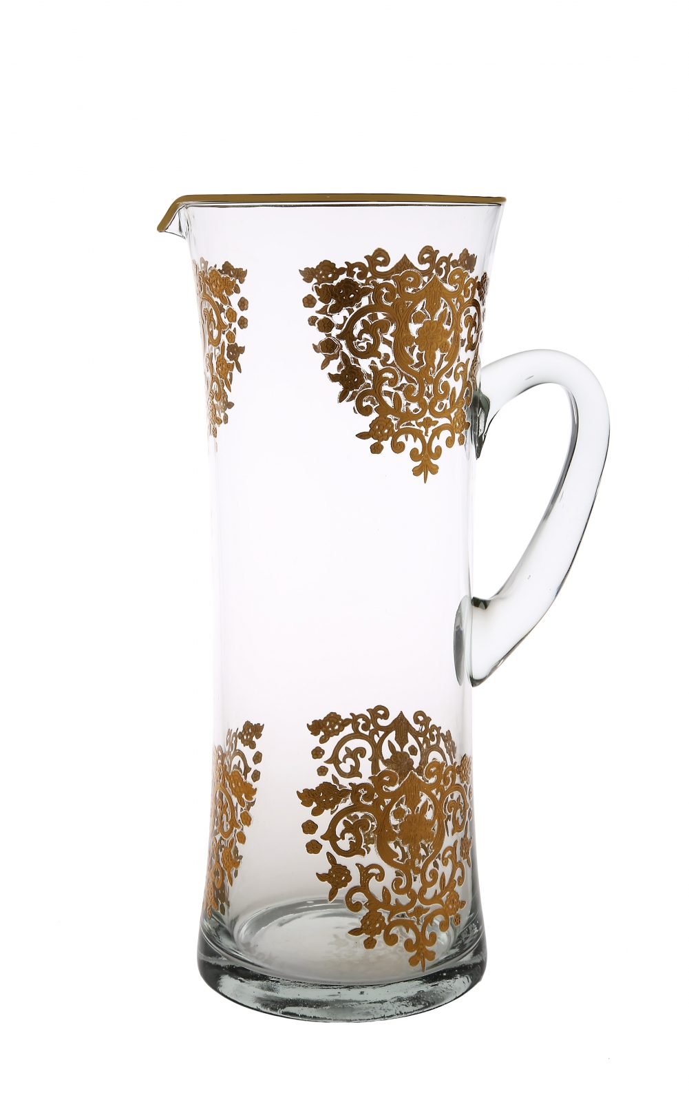 Glass Water Pitcher with Rich Gold Artwork