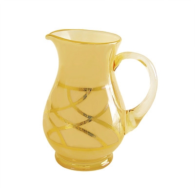 Milk Glass Amber Pitcher with 24K Gold Design