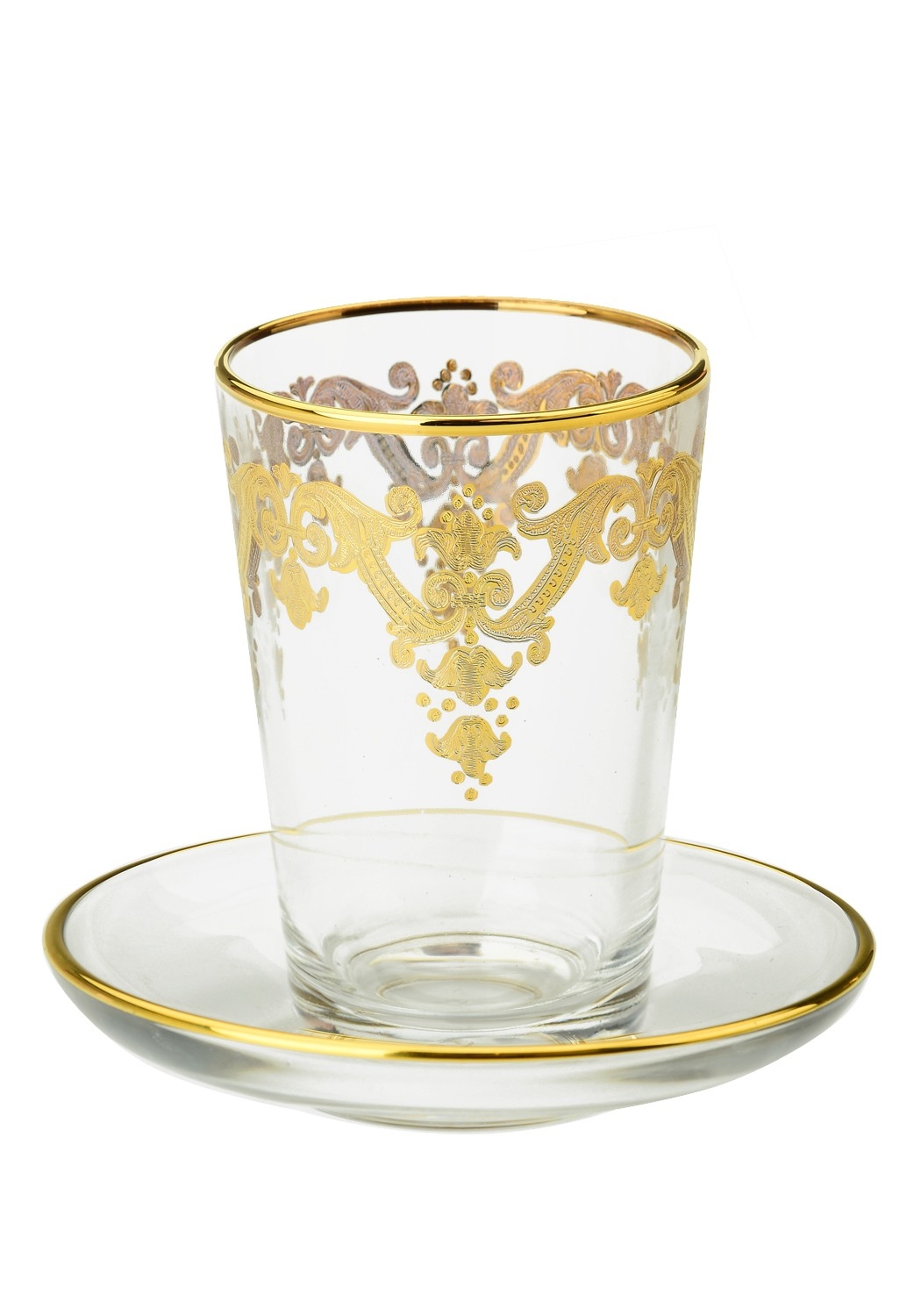 24k Gold Artwork Cups with Trays-Set/6