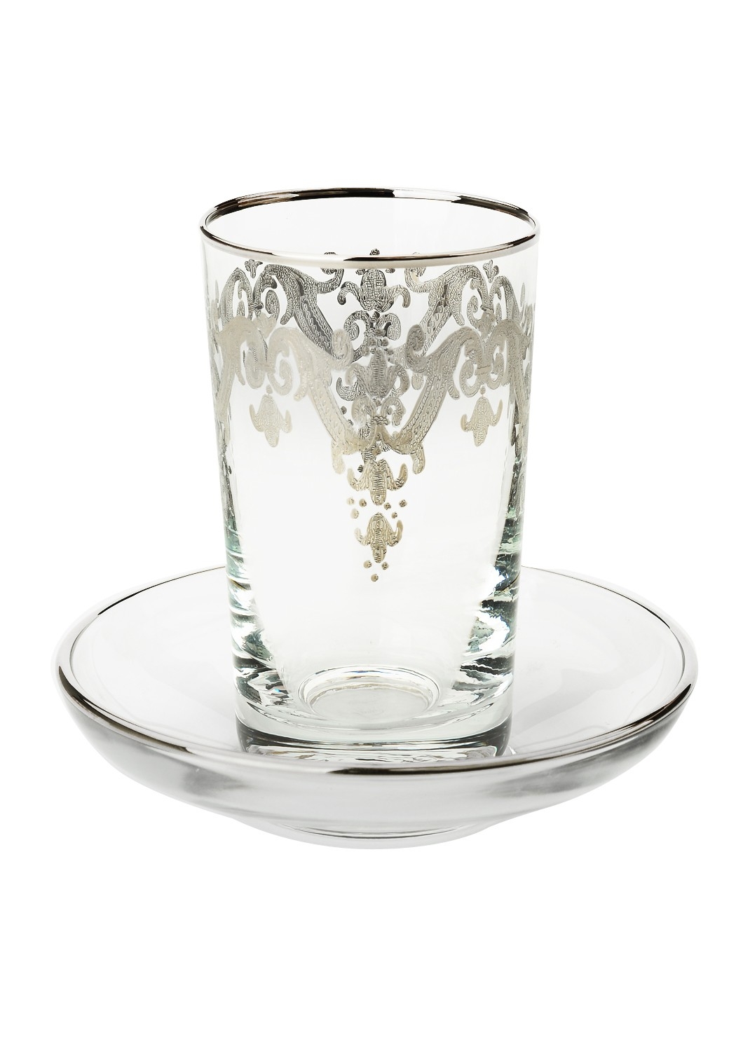 24k Silver Artwork Cups with Trays-Set/6