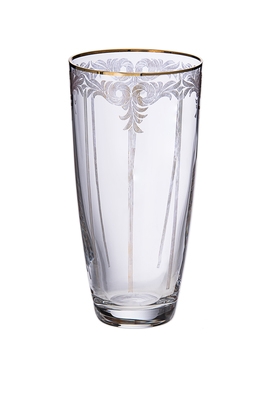 Set of 6 glass tumblers with 14K gold design- 3D x 6H, 14 oz.