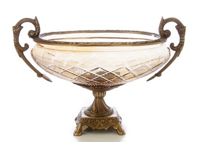 12 Amber Glass Brass Bowl