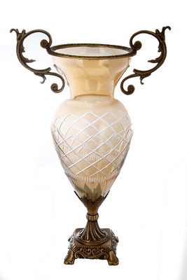 21 Amber Glass Brass Vase