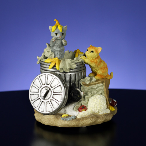 Animated Garbage Can Cats Figurine