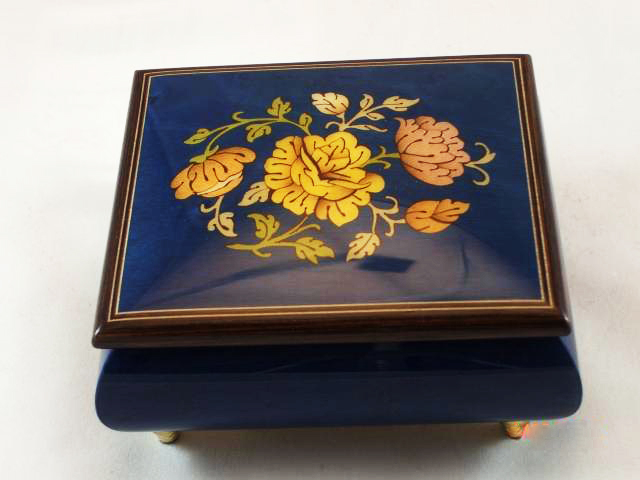 Sorrento dark blue with flowers music box