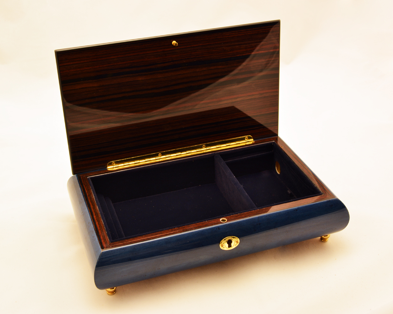Large Dark Blue  Musical Inlay Jewelry Music Box