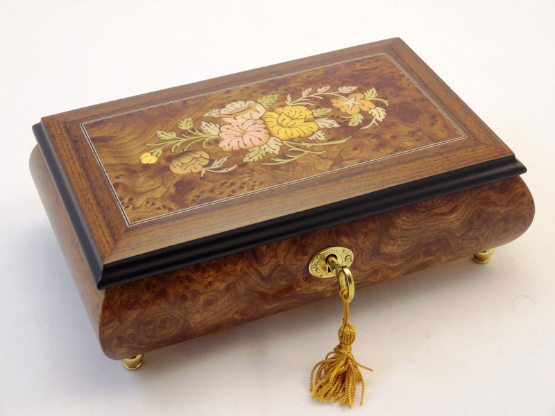 Floral Inlay Matte Finish Musical Jewelry Box Sorrento Music Boxes