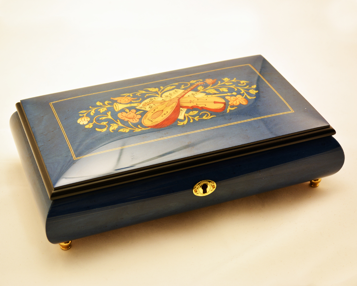 Large Dark Blue  Musical Inlay Jewelry Music Box