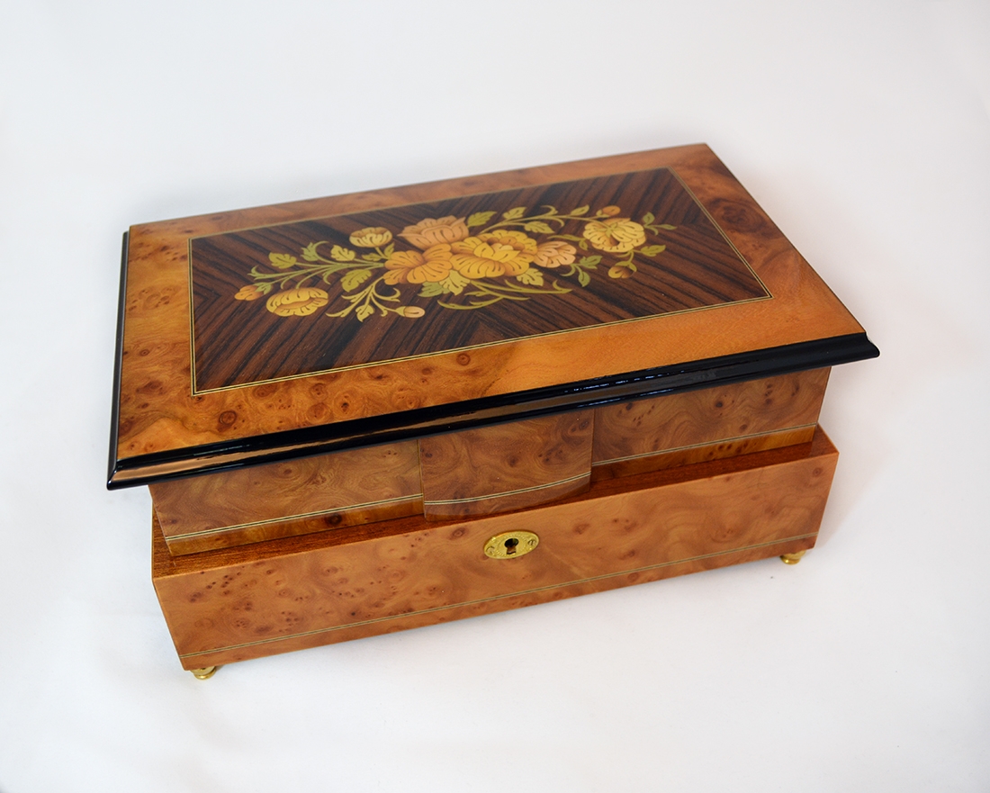 Dual layer 36 notes floral music box