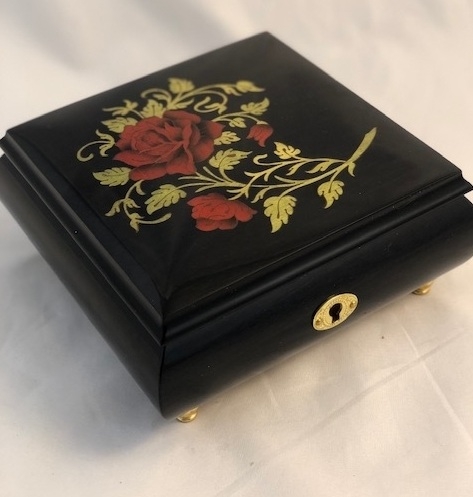Red Rose  Black Lacquer music jewelry box