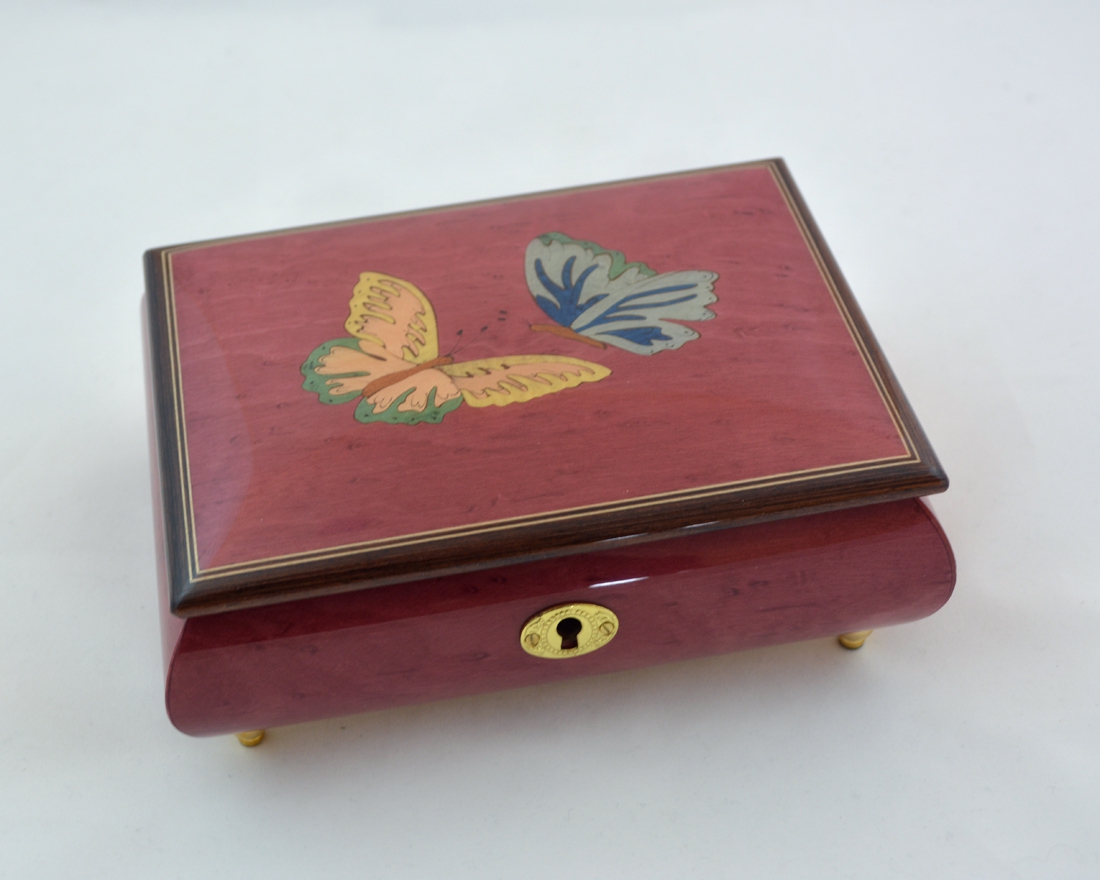 Wine red butterfly music box