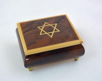 Burl walnut Music Box w/ Yellow Star of David