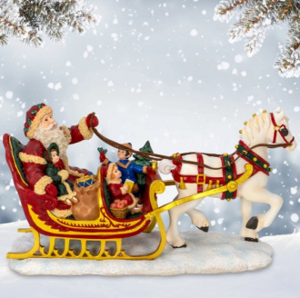 Santa with Children on Horse Sleigh Figurine