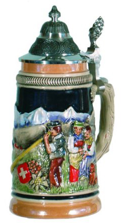 Swiss Alpine Horn Blower German Beer Stein 1/4L