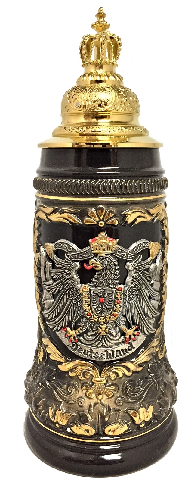 Black Deutschland Eagle with Gold Pewter Crown Lid LE German Beer Stein .5 L