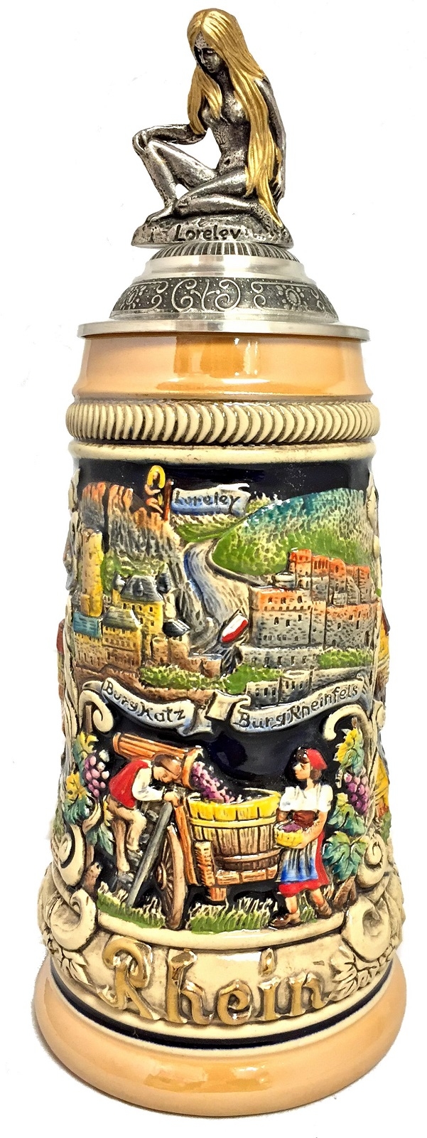 Cities Along the Rhein River with Lorely Pewter Lid LE German Beer Stein .5 L