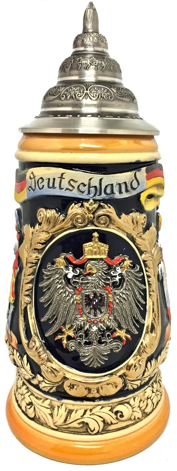 Deutschland Germany with Pewter Eagle and Cities LE Relief German Beer Stein 1 L