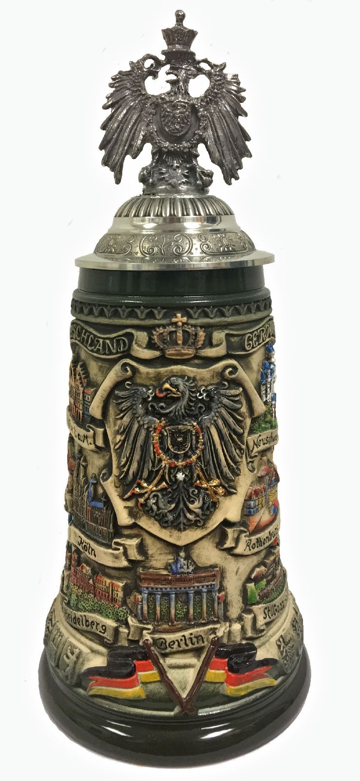 Deutschland Germany City Panorama with 3D Eagle Lid LE German Beer Stein .75 L
