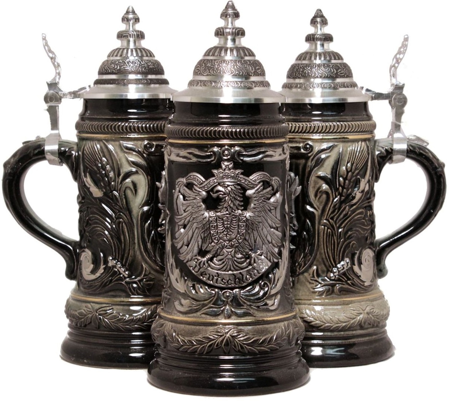 LE German Beer Stein with Pewter Eagle Relief