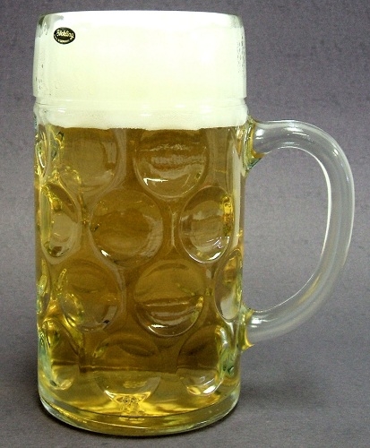 One Liter Plain German Glass Dimple Beer Mug