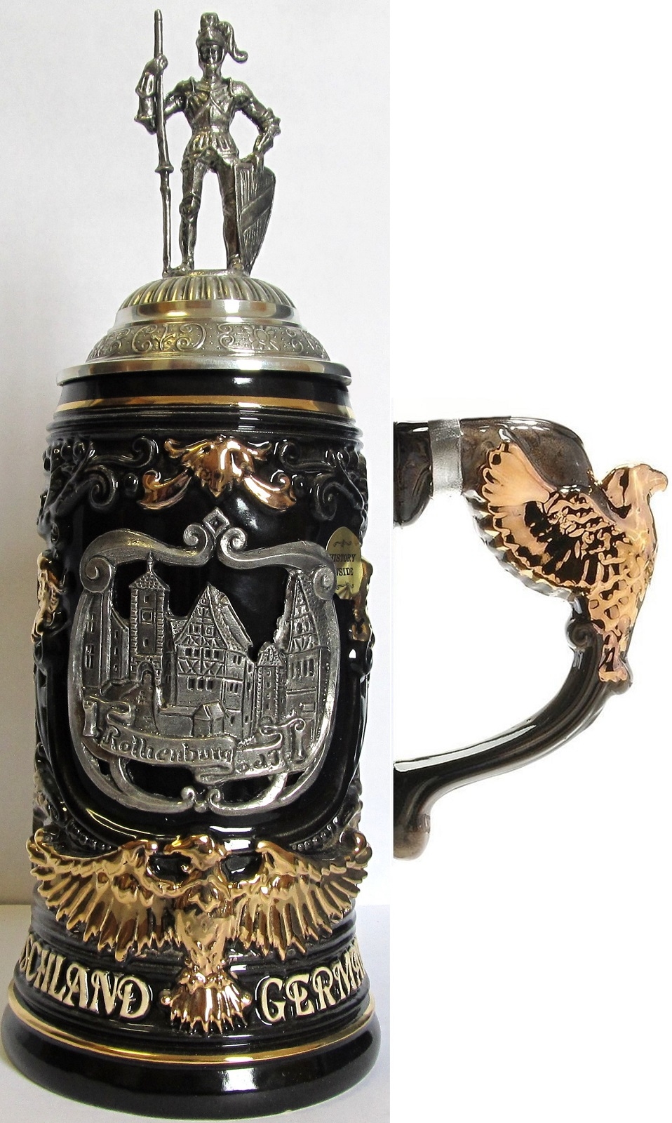 Rothenburg with Pewter Knight Lid and Eagle Handle LE German Beer Stein .6 L