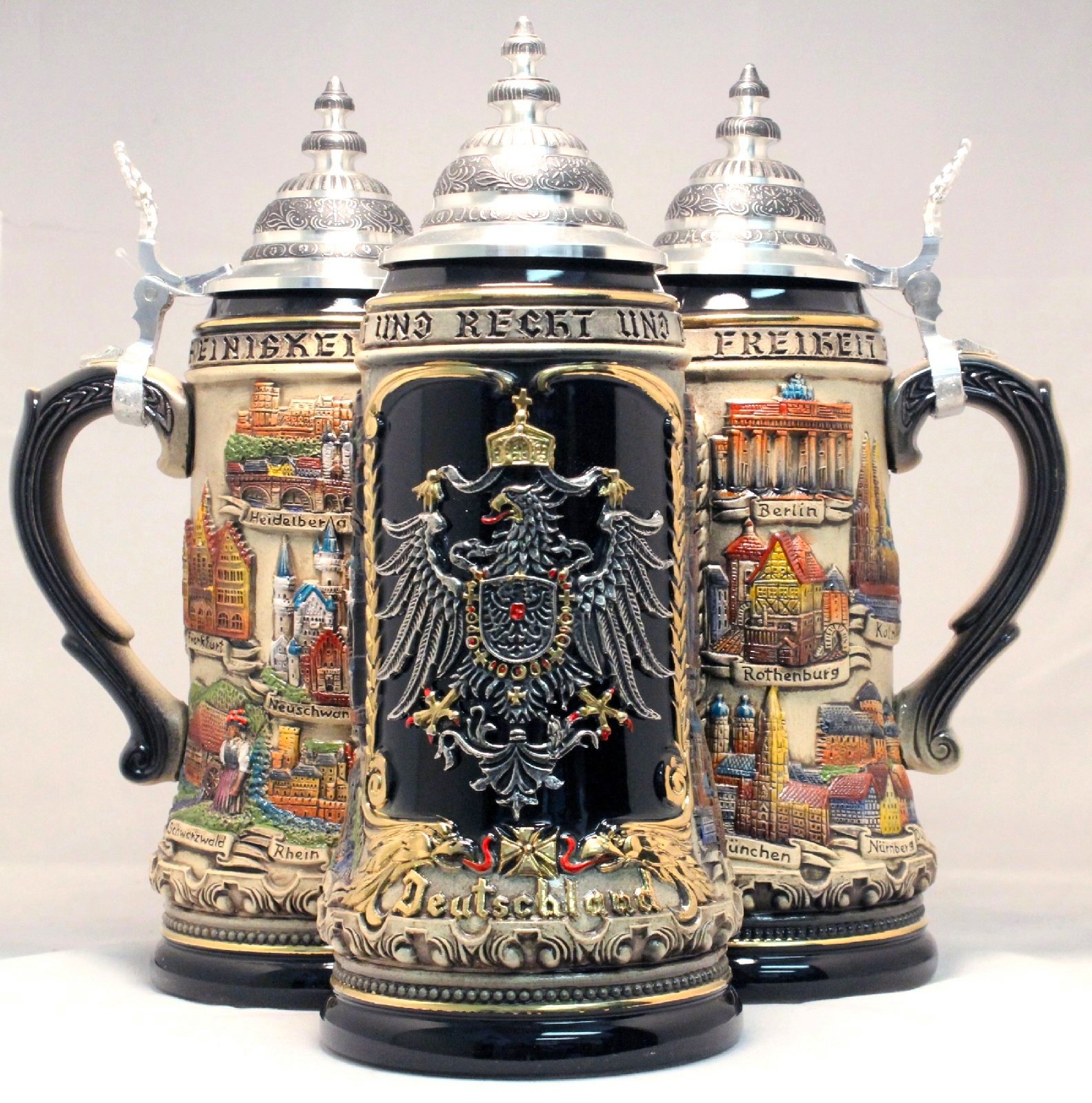 Rustic Deutschland Germany City with Pewter Eagle LE German Beer Stein 1 L