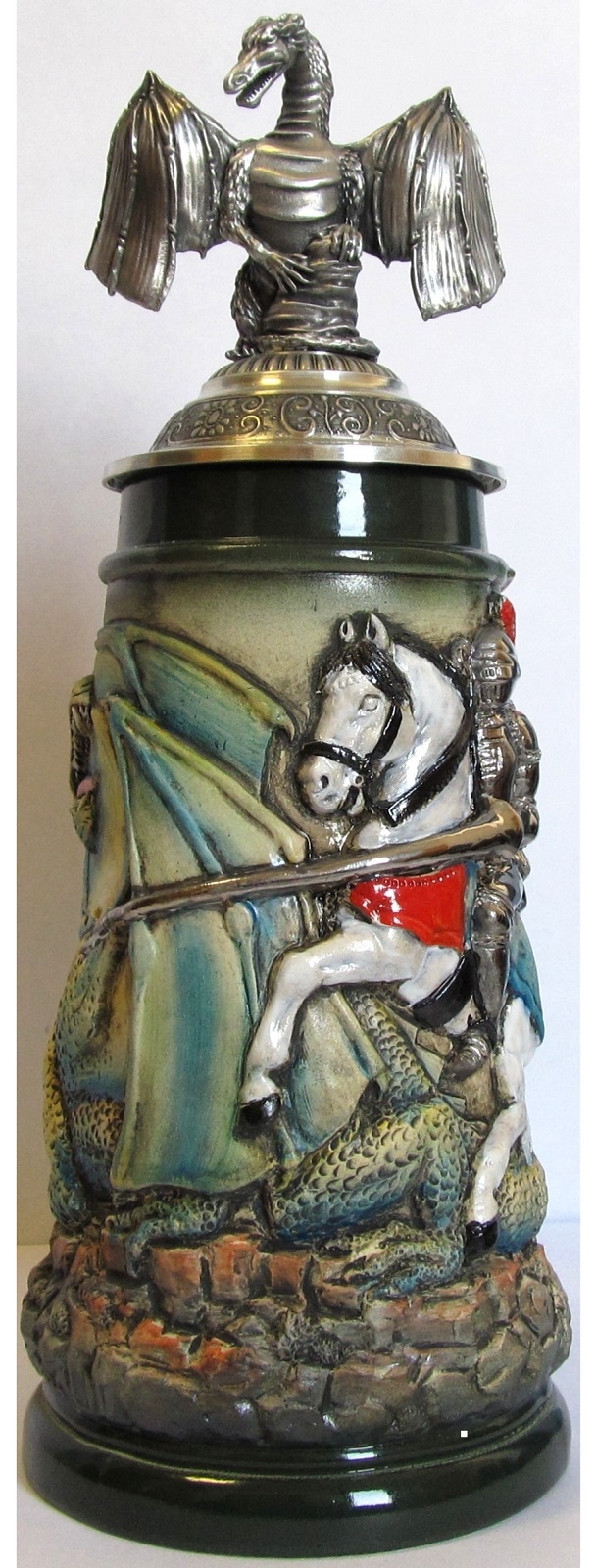 Rustic Medieval Knight Fighting Dragon with Dragon Lid LE German Beer Stein .5 L