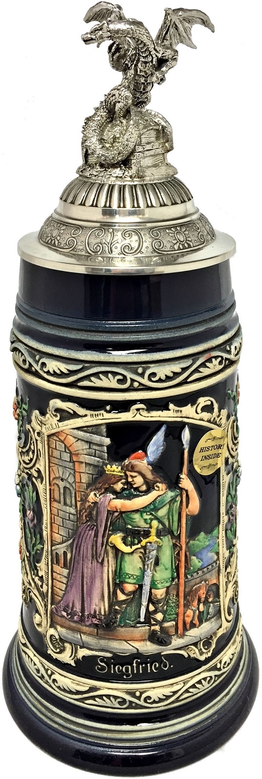 Siegfrieds Departure with 3D Dragon Pewter Lid LE German Beer Stein .75 L