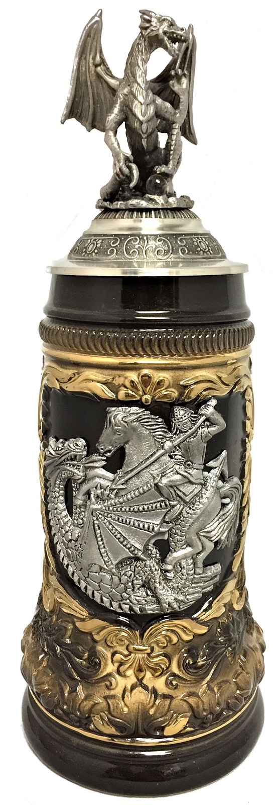 St. George the Dragon Slayer with Pewter Dragon Lid LE German Beer Stein .5 L