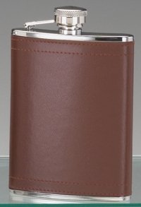 STAINLESS STEEL HIP FLASK & BROWN LEATHER COVER