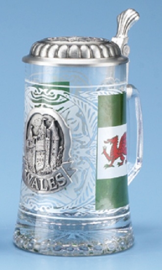 Wales Welsh Glass German Beer Stein Mug