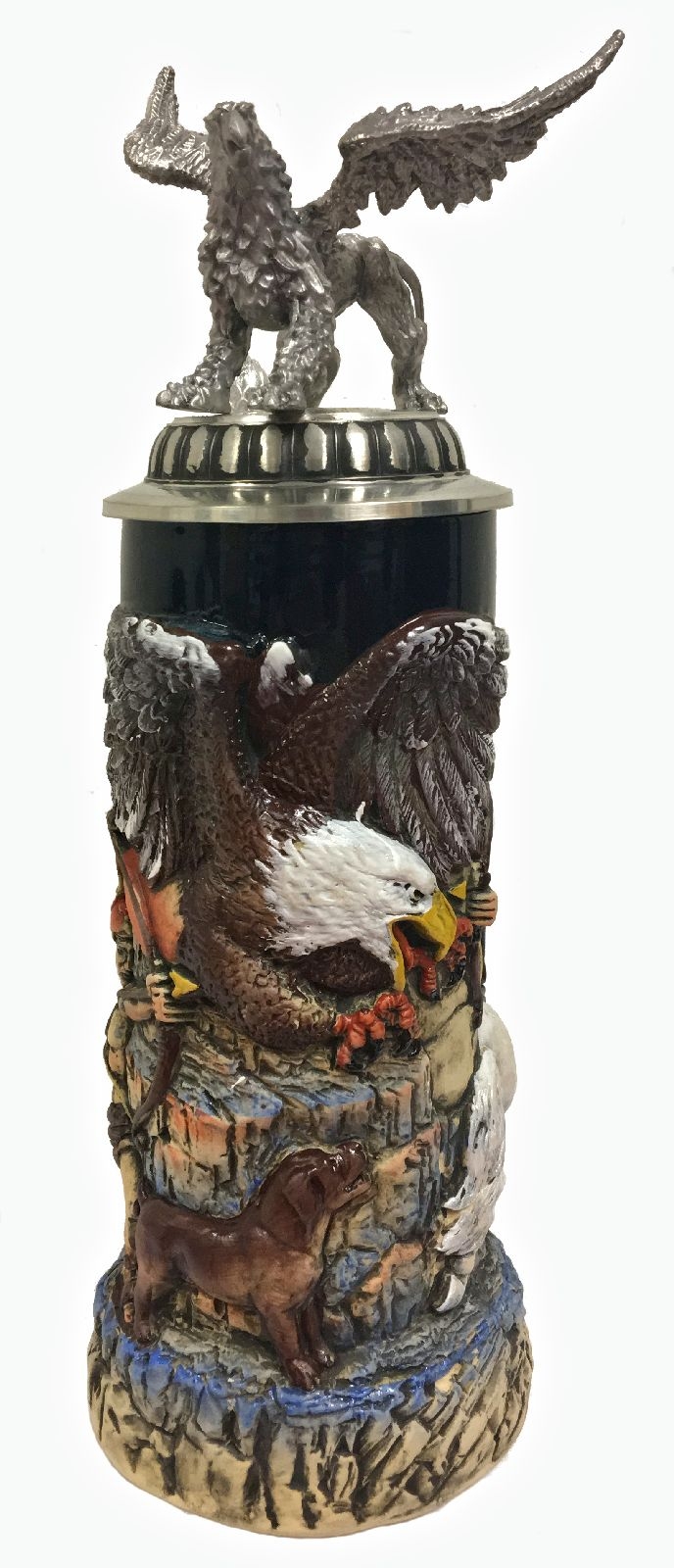 Hunters and Griffin with 3D Pewter Lid LE German Stoneware Beer Stein .75 L
