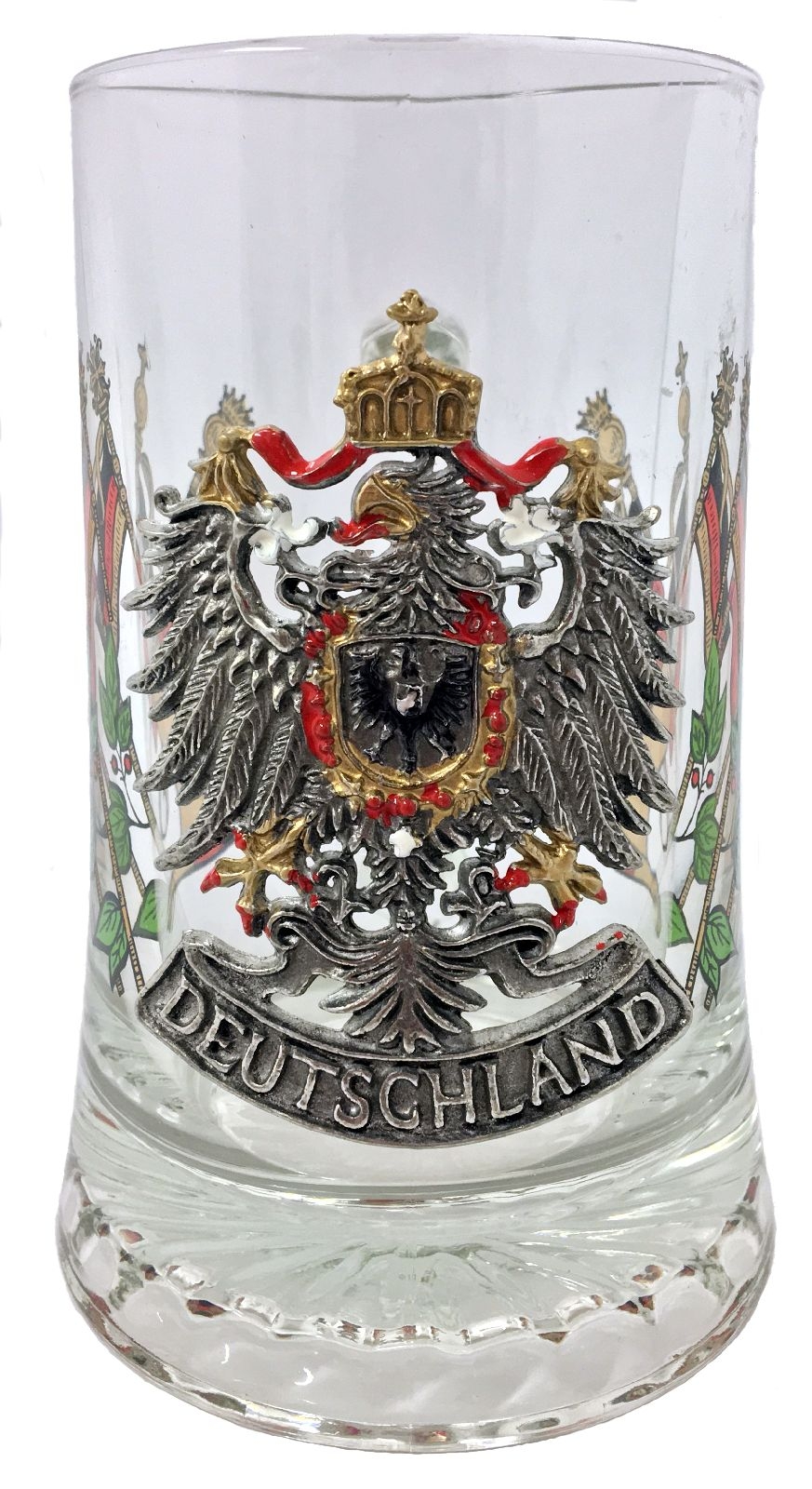 Deutschland Germany Pewter Eagle with Flags Glass European Beer Stein .4 L